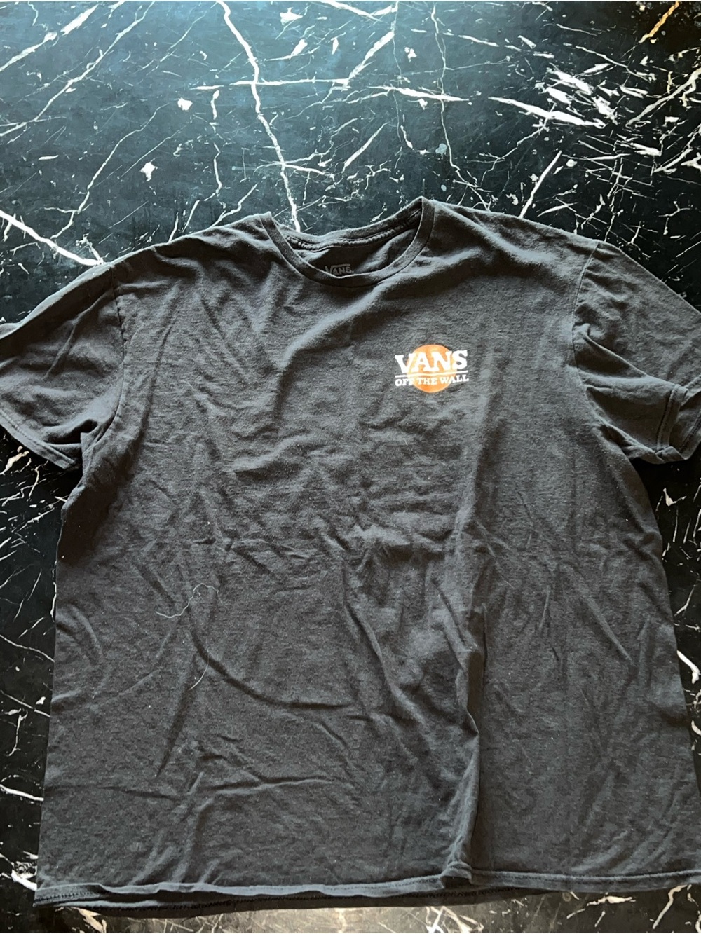 Vans Black Short-Sleeve Tee with White and Orange Logo